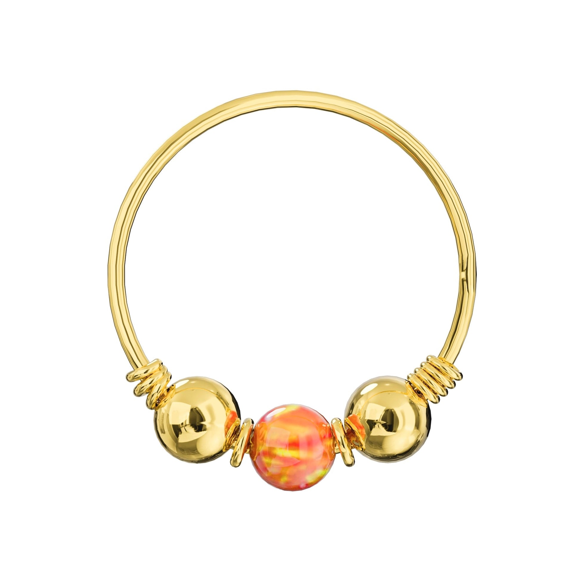 14K Gold Opal Stone Hoop Nose Ring - Monster Piercing