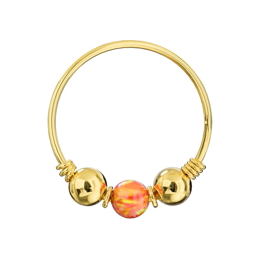 14K Gold Opal Stone Hoop Nose Ring - Monster Piercing