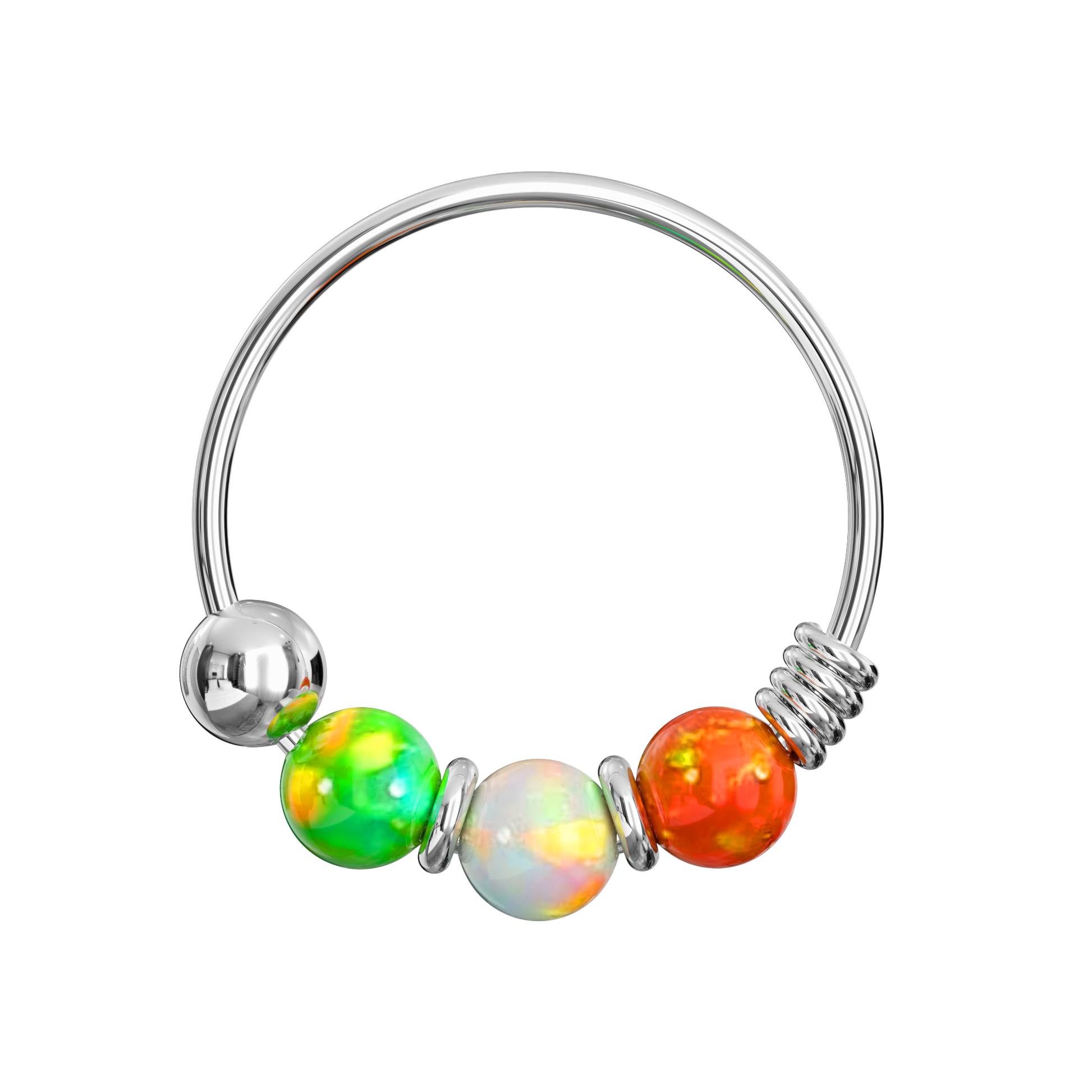 925 Sterling Silver with Opal Beads Hoop Nose Ring - Monster Piercing