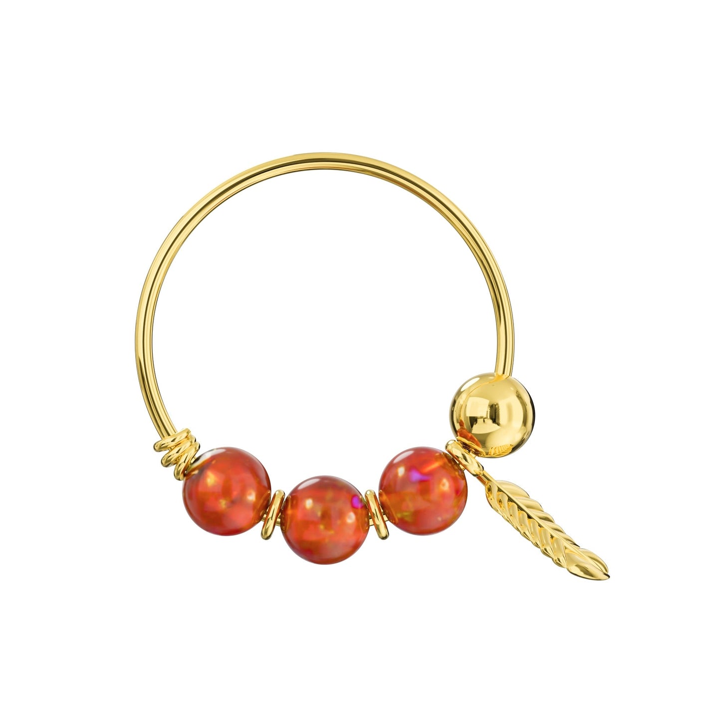 14K Gold Opal Stones & Leaf Hoop Nose Ring - Monster Piercing