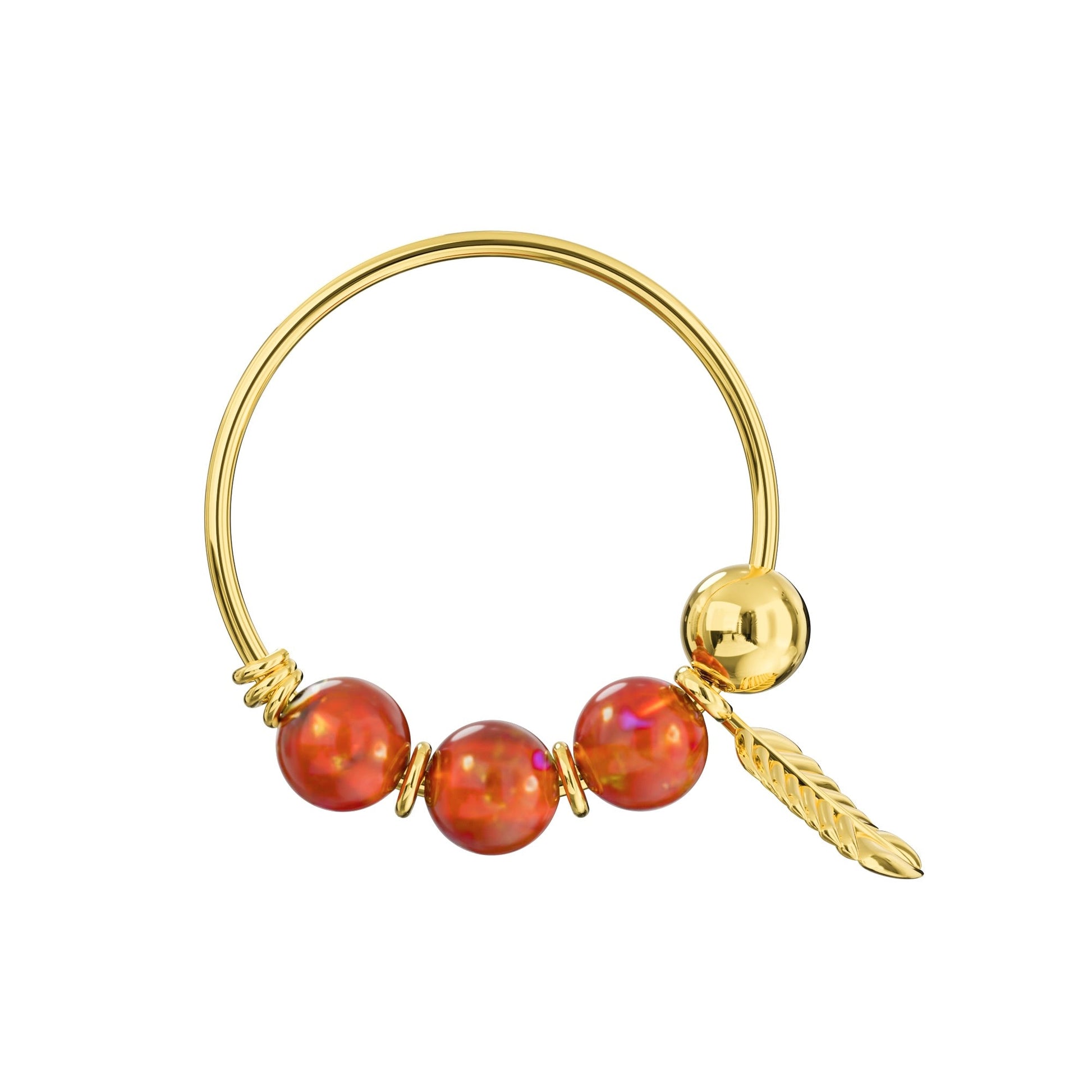 14K Gold Opal Stones & Leaf Hoop Nose Ring - Monster Piercing