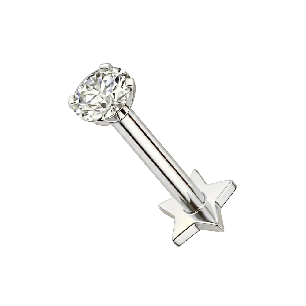 925 Sterling Silver Round CZ Jewelled Threadless Star Base Flatback Stud