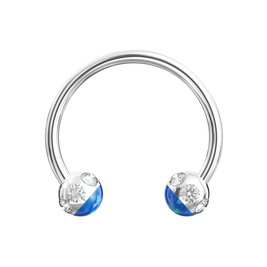 316L Surgical Steel CZ and Epoxy Ball with Opal Jewelled Circular Barbell - Monster Piercing