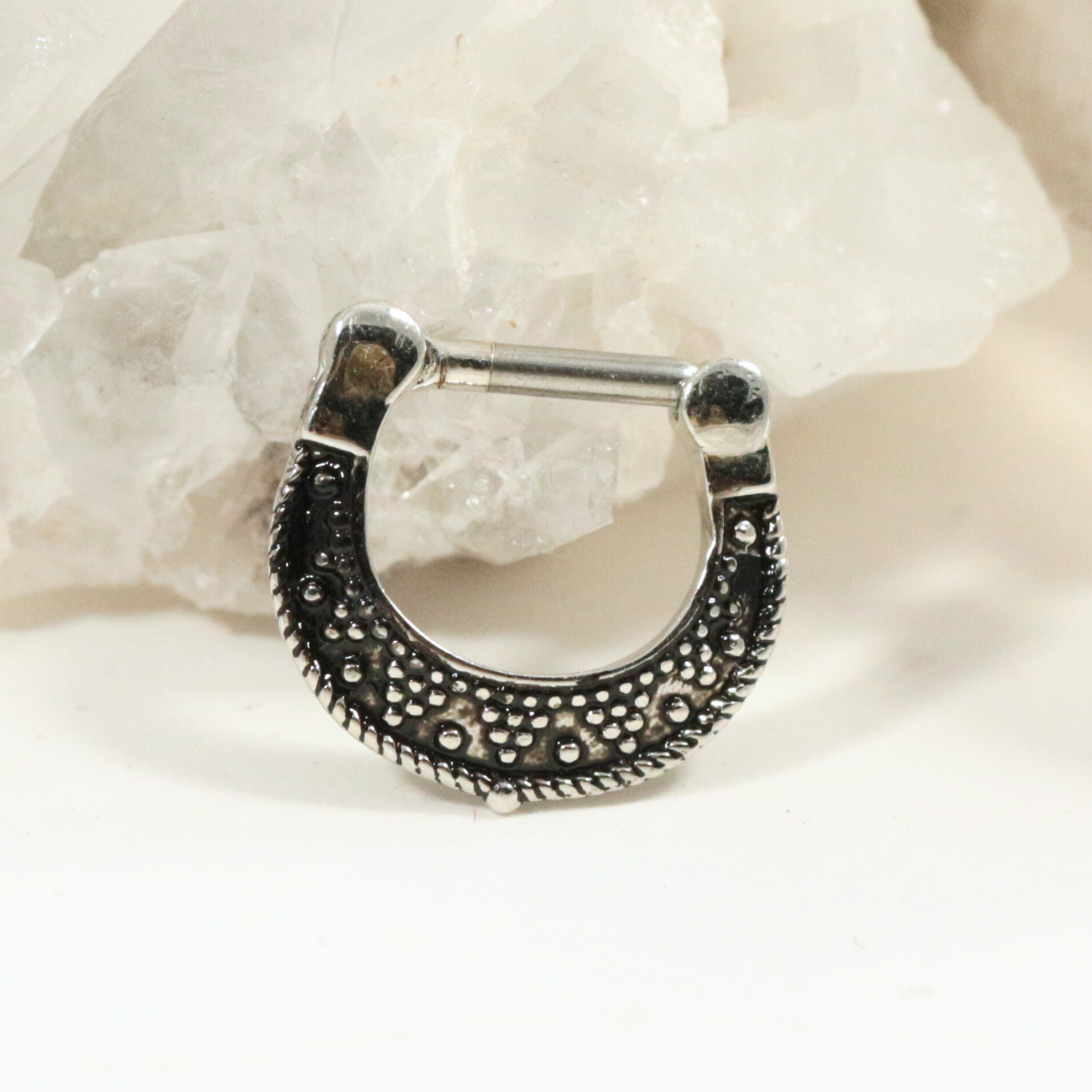 316L Surgical Steel Dotted Pattern Oxidized Septum Clicker Ring - Monster Piercing