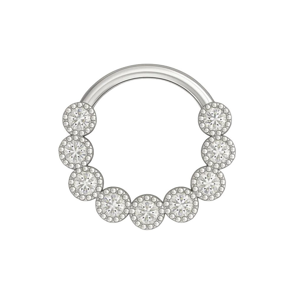 316L Surgical Steel Cubic Zirconia Studded Scallop Hinged Segment Clicker - Monster Piercing