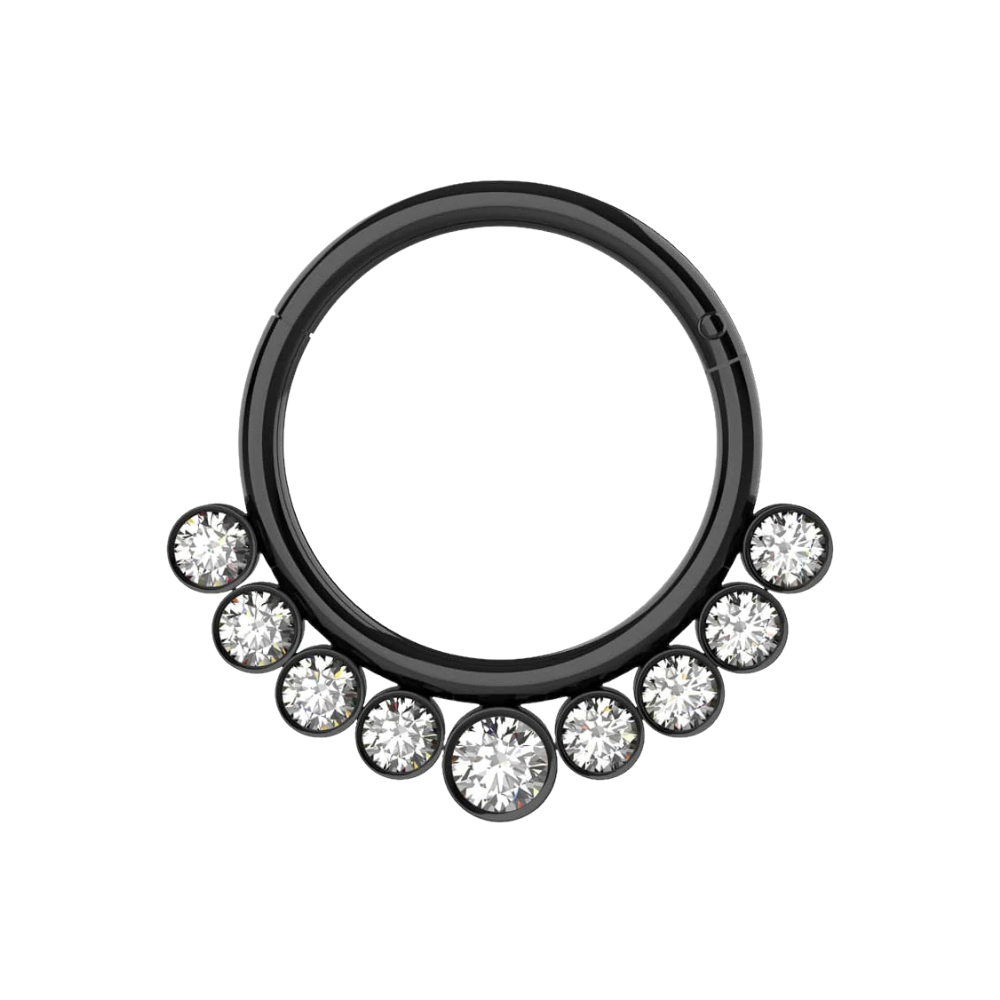 316L Surgical Steel and CZ Stones in Bezel Set Hinged Segment Ring - Monster Piercing