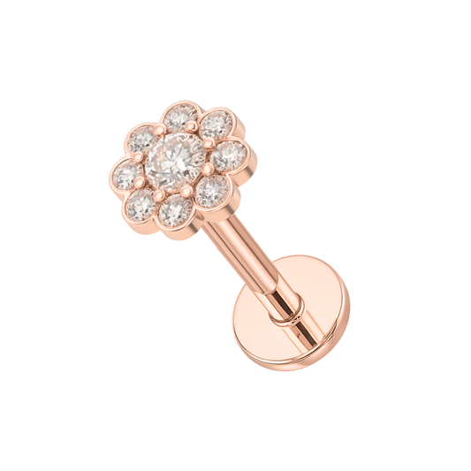 316L Surgical Steel Floral Multi CZ JewelIed Internally Threaded Flatback Stud