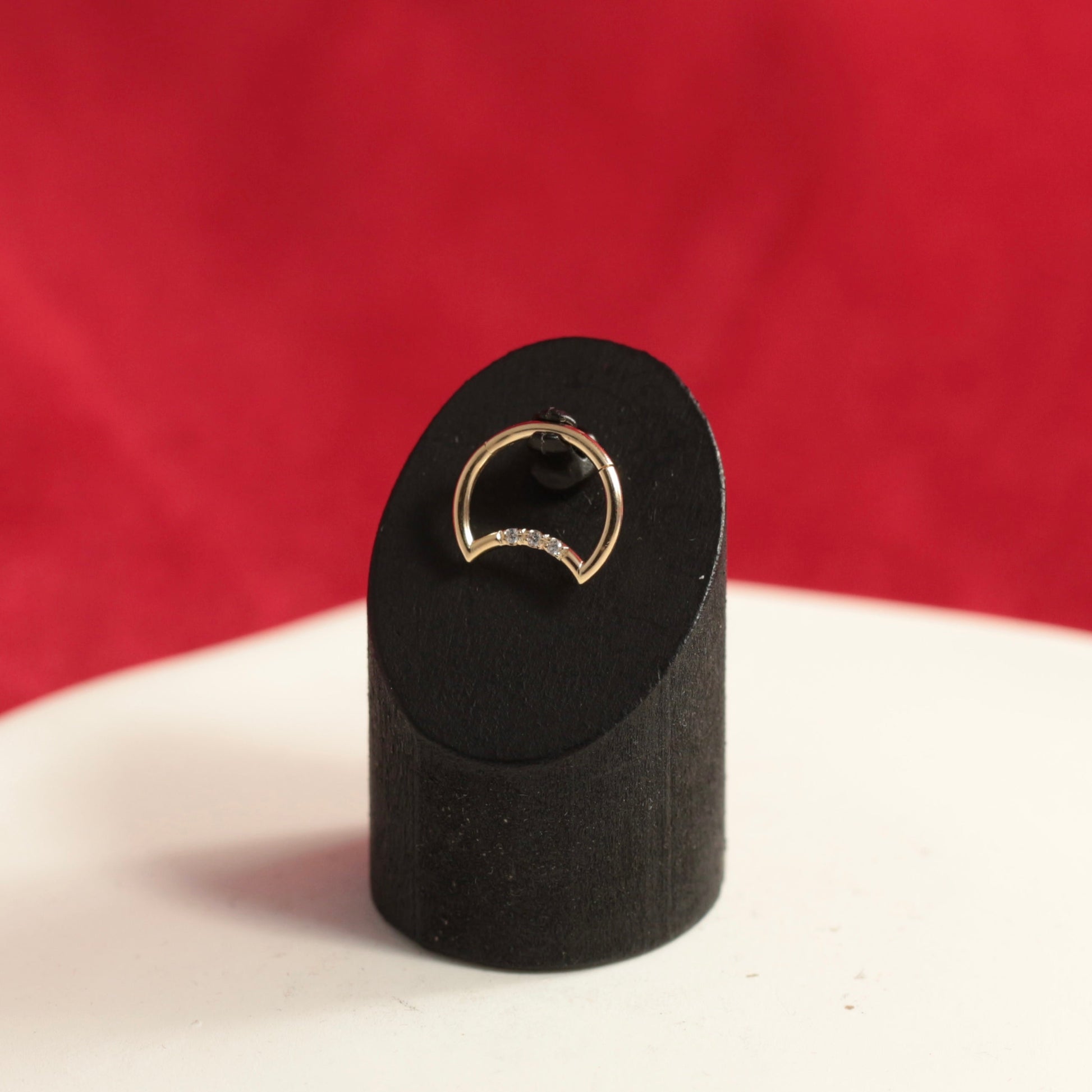 14K Gold Round CZ Jewelled Crescent Segment Clicker Ring - Monster Piercing