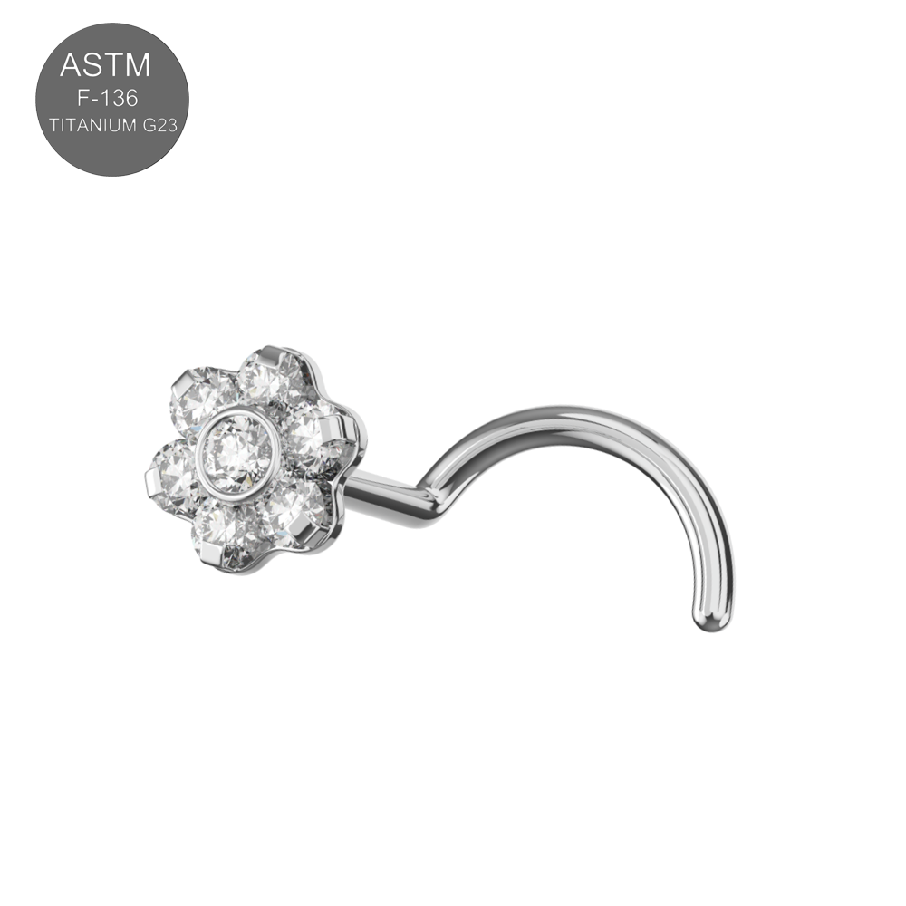 G23 Titanium CZ Jewelled Flower Nose Screw - Monster Piercing