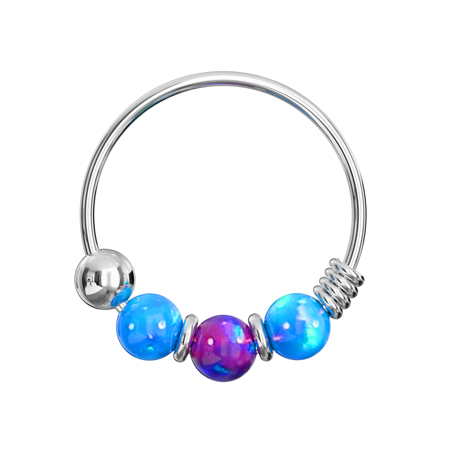 925 Sterling Silver with Opal Beads Hoop Nose Ring - Monster Piercing