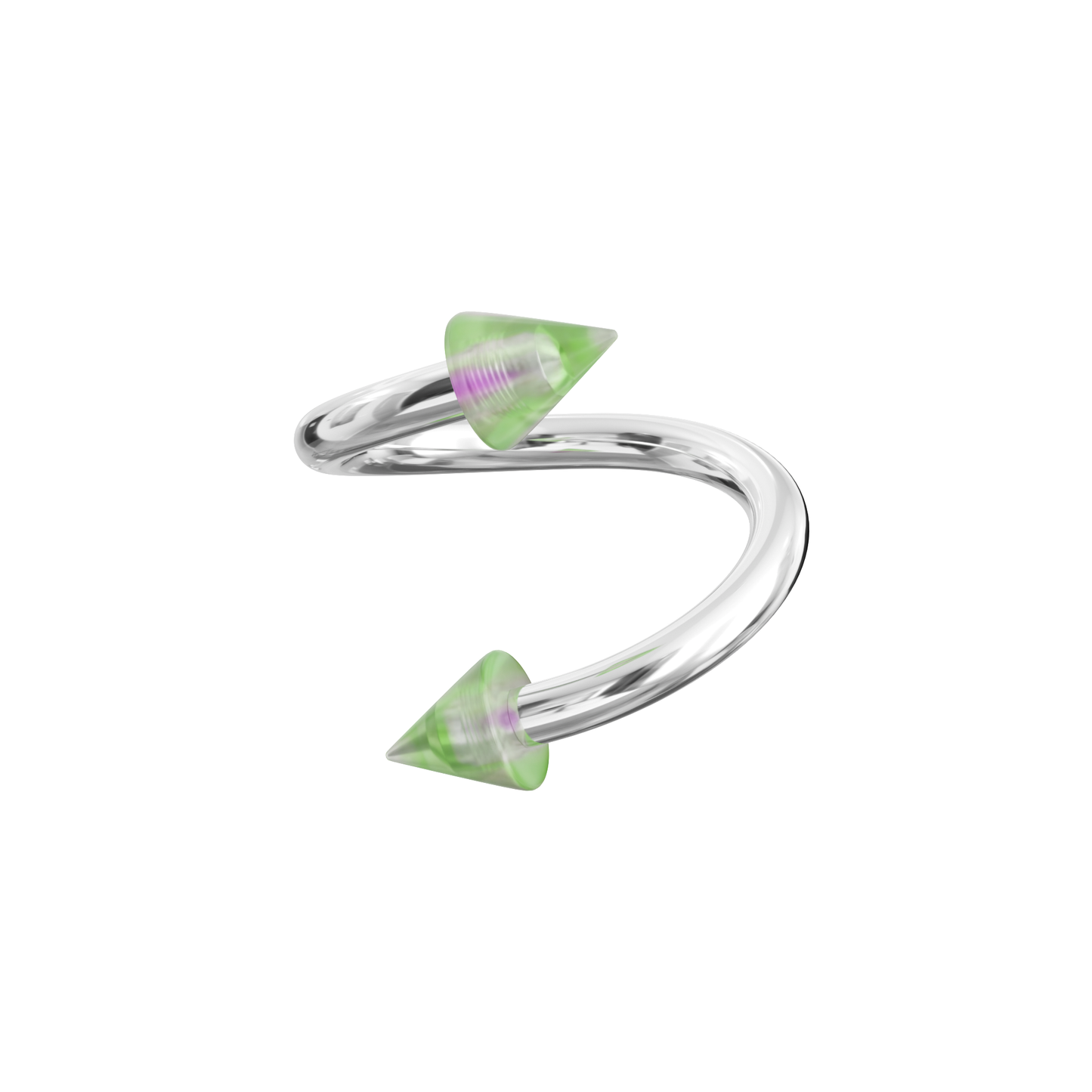 316L Surgical Steel Twisted Barbell with UV Fancy Colourful Two Tone Transparent Cone (Pack of 10)