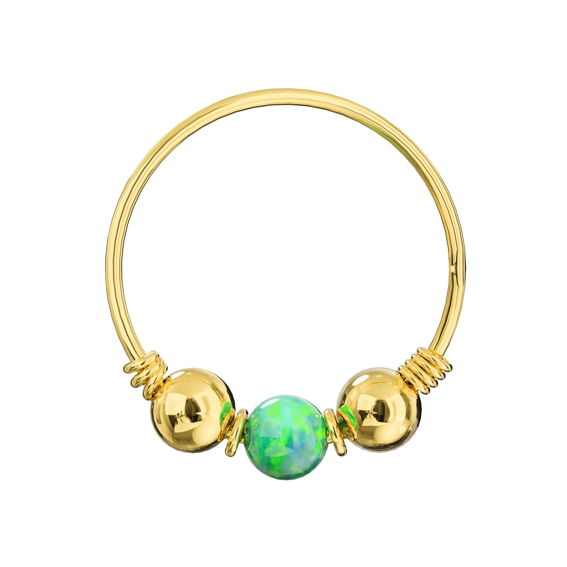 14K Gold Opal Stone Hoop Nose Ring - Monster Piercing