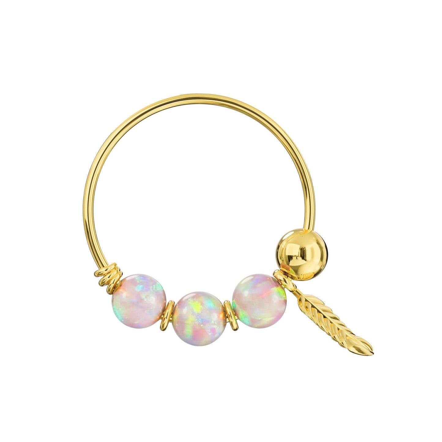 9K Gold Opal Stones with Leaf Hoop Nose Ring