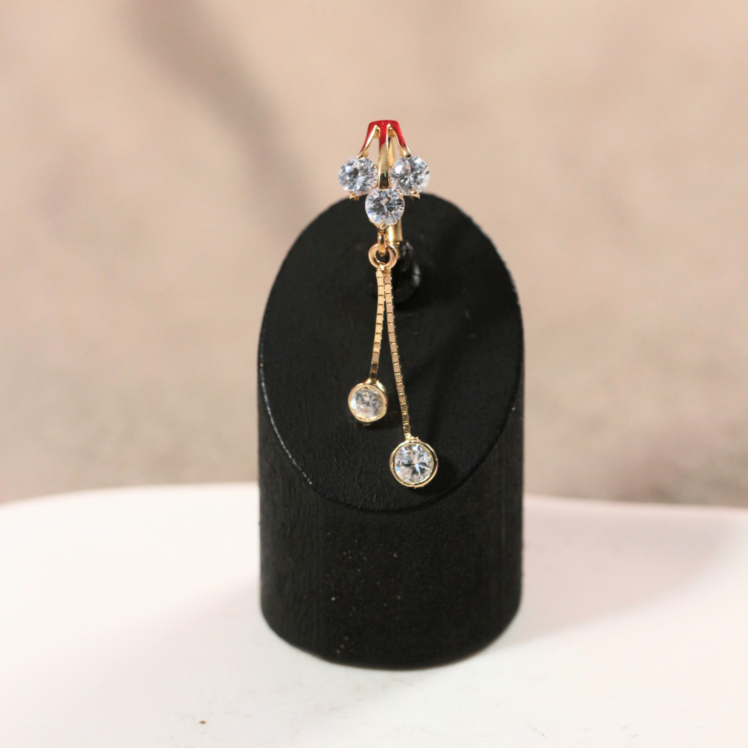 14K Gold CZ Jewelled Italian Horn Stones Dangling Belly Ring - Monster Piercing