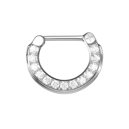 316L Surgical Steel 5 Round Cubic Zirconia Paved Septum Clicker Ring - Monster Piercing