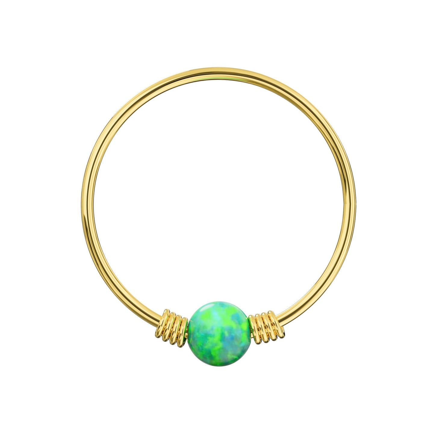 9K Gold Spring Coil-End with Opal Stone Hoop Nose Ring - Monster Piercing