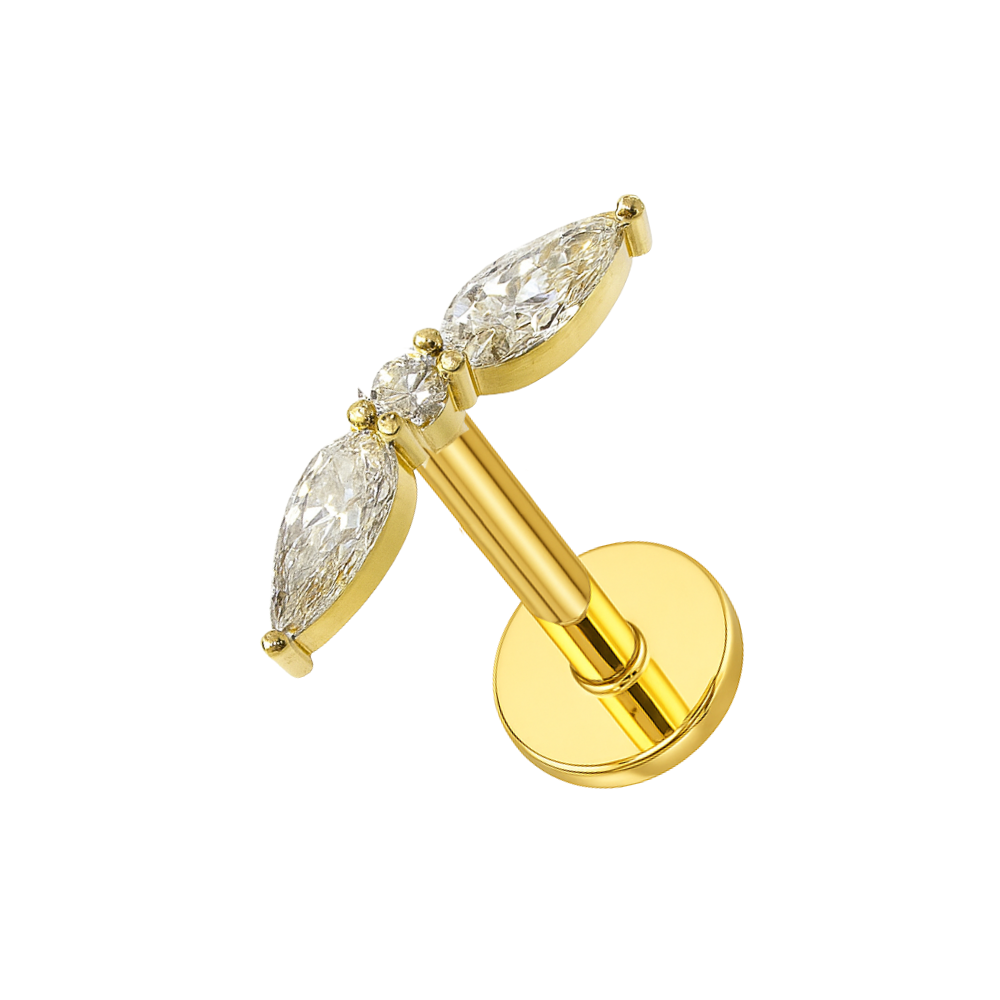 316L Surgical Steel Double Marquise CZ Jewelled Flatback Stud