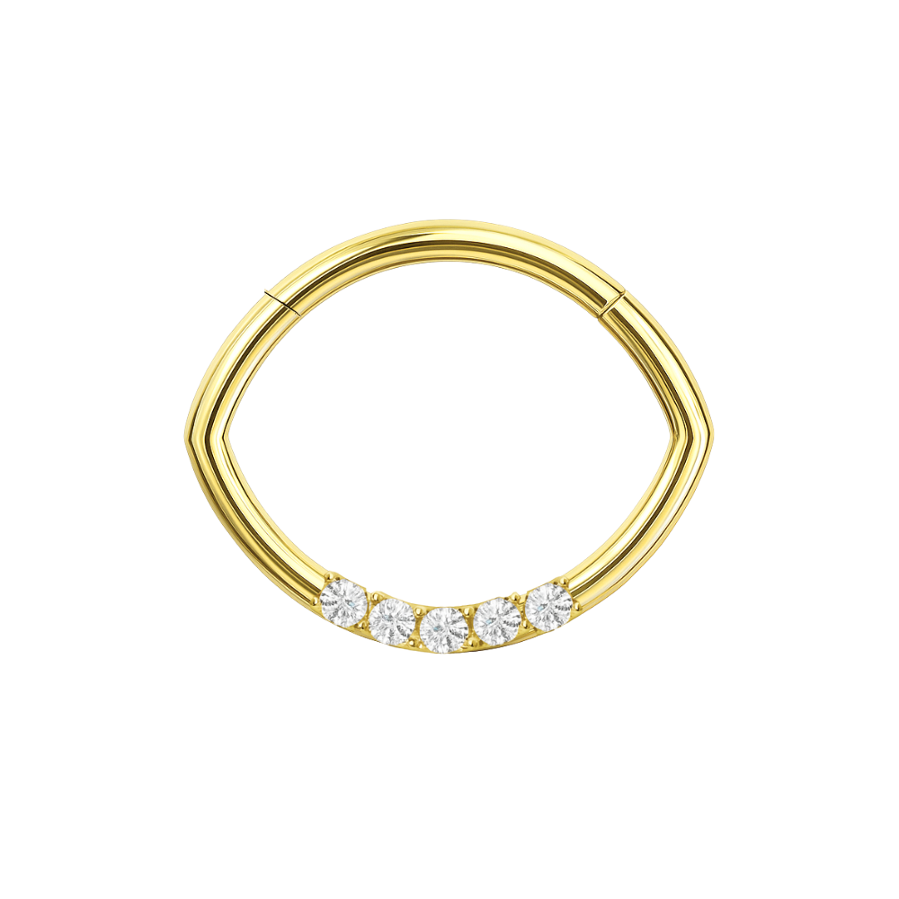 14K Gold Round CZ Jewelled Oval Shape Segment Clicker Ring - Monster Piercing