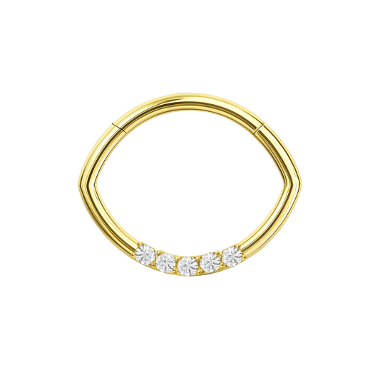 14K Gold Round CZ Jewelled Oval Shape Segment Clicker Ring - Monster Piercing