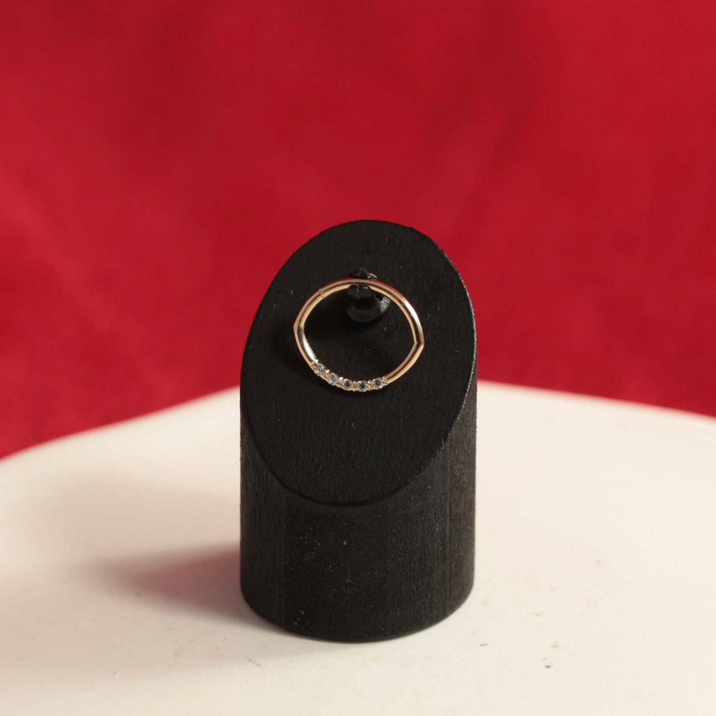 14K Gold Round CZ Jewelled Oval Shape Segment Clicker Ring - Monster Piercing