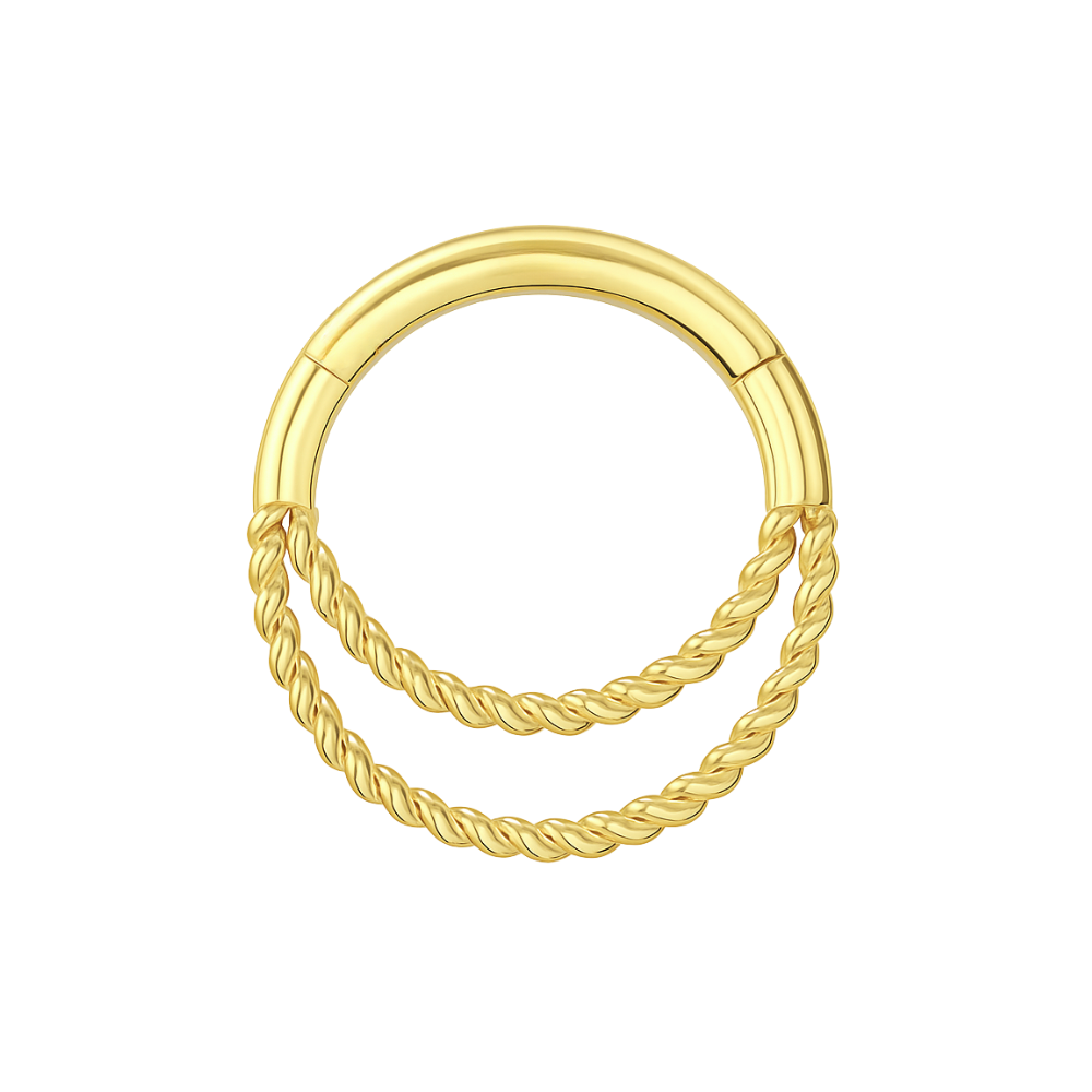 14K Gold Twisted Double Ring Segment Clicker Ring - Monster Piercing