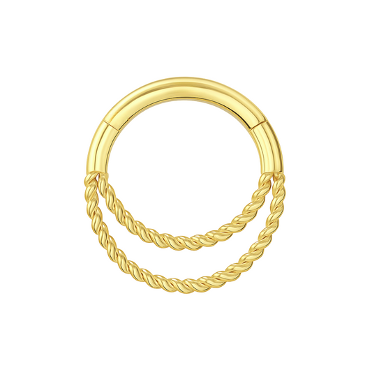 14K Gold Twisted Double Ring Segment Clicker Ring - Monster Piercing