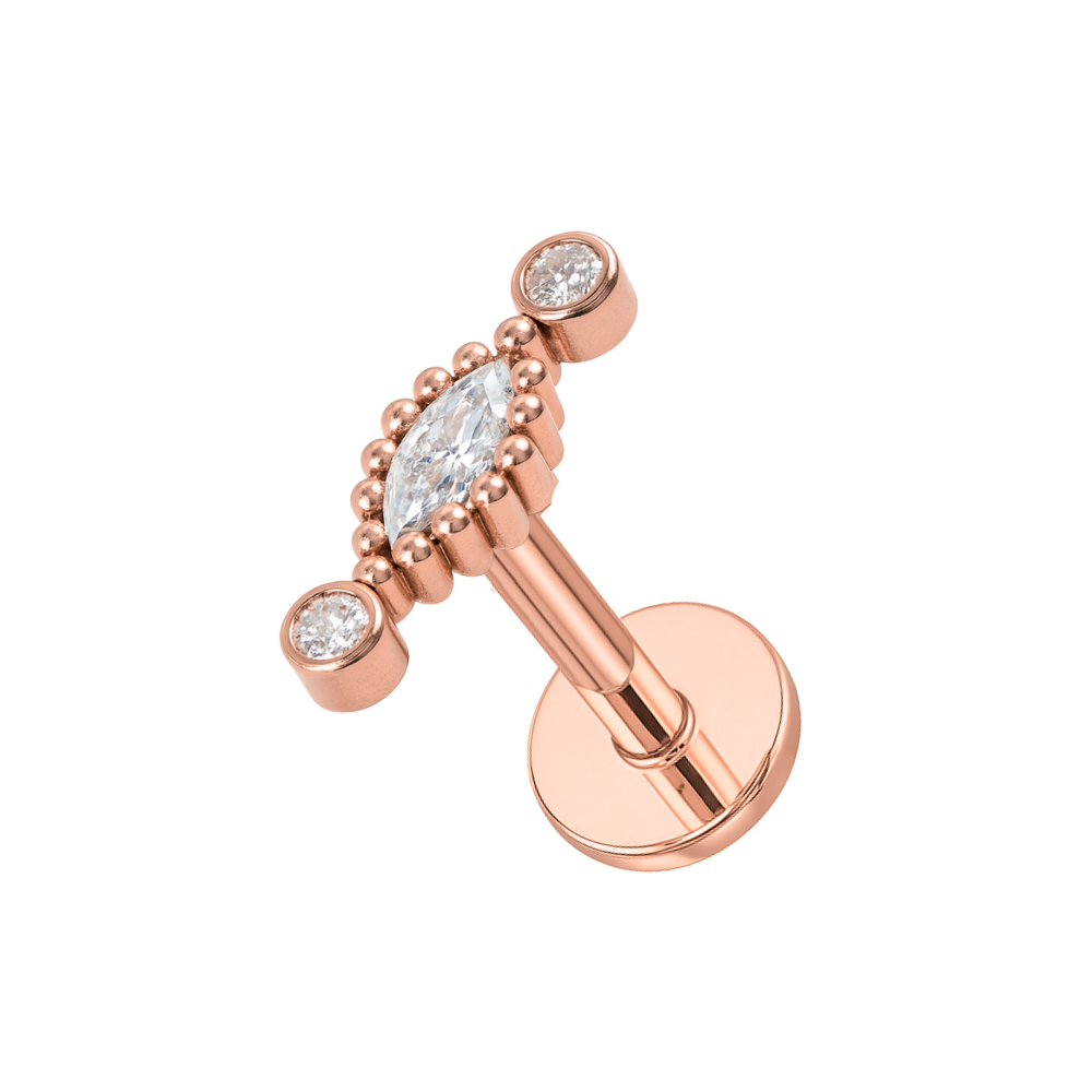 316L Surgical Steel Scalloped Marquise CZ Jewelled Flatback Stud