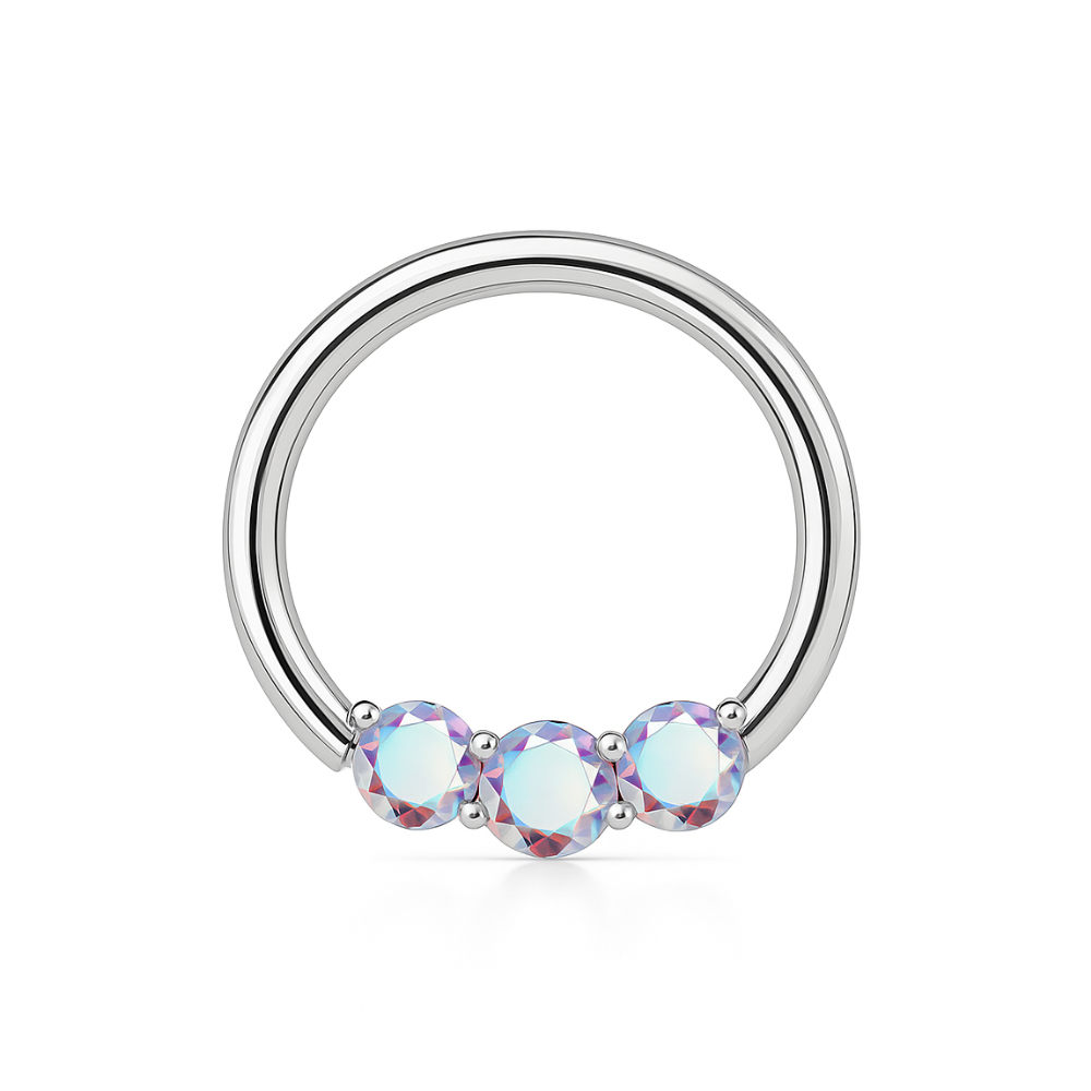 G23 Titanium Tri-Jewelled Hinged Segment Clicker Ring - Monster Piercing