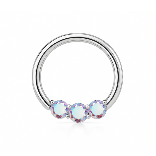 G23 Titanium Tri-Jewelled Hinged Segment Clicker Ring - Monster Piercing