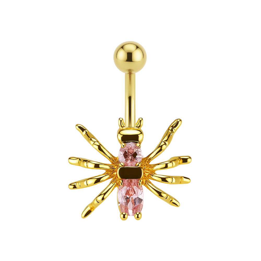 14K Gold Pink Jewelled Spider Belly Ring - Monster Piercing