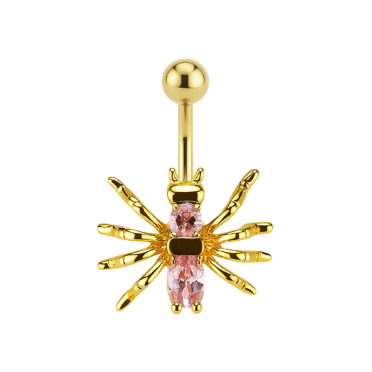 14K Gold Pink Jewelled Spider Belly Ring - Monster Piercing