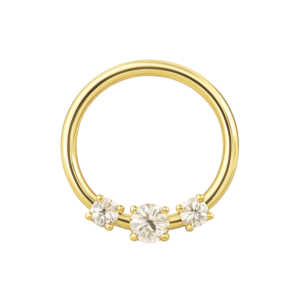 14K Gold Triple CZ Hinged Segment Clicker Ring - Monster Piercing