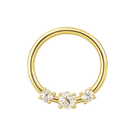 14K Gold Triple CZ Hinged Segment Clicker Ring - Monster Piercing