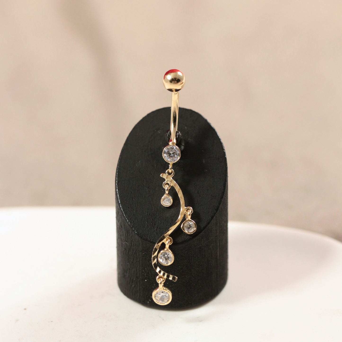 14K Gold CZ Jewelled Stones Dangling Belly Ring - Monster Piercing