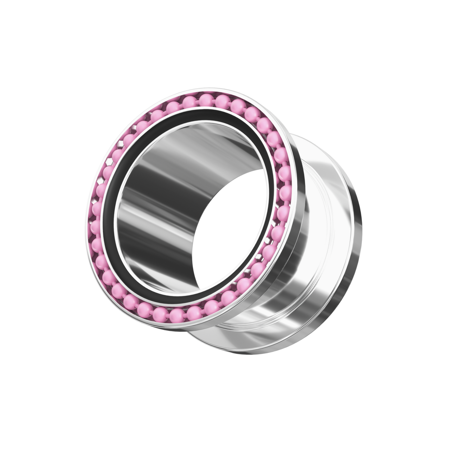 316L Surgical Steel With Pink Ball Black Edge Top Flesh Tunnel - Monster Piercing