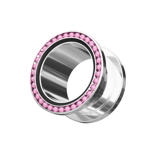 316L Surgical Steel With Pink Ball Black Edge Top Flesh Tunnel - Monster Piercing