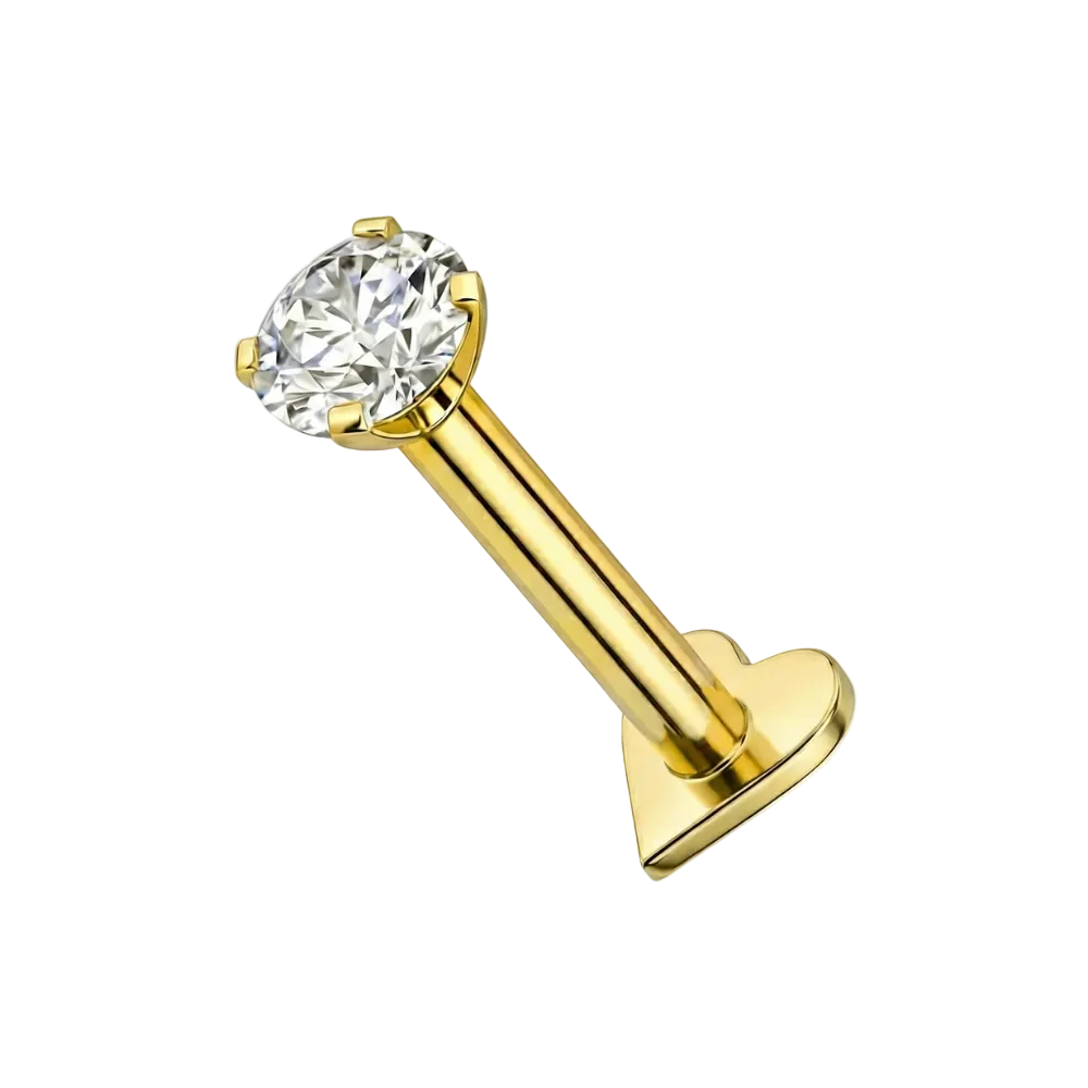 925 Sterling Silver Round CZ Jewelled Internally Threaded top with Heart Base Labret