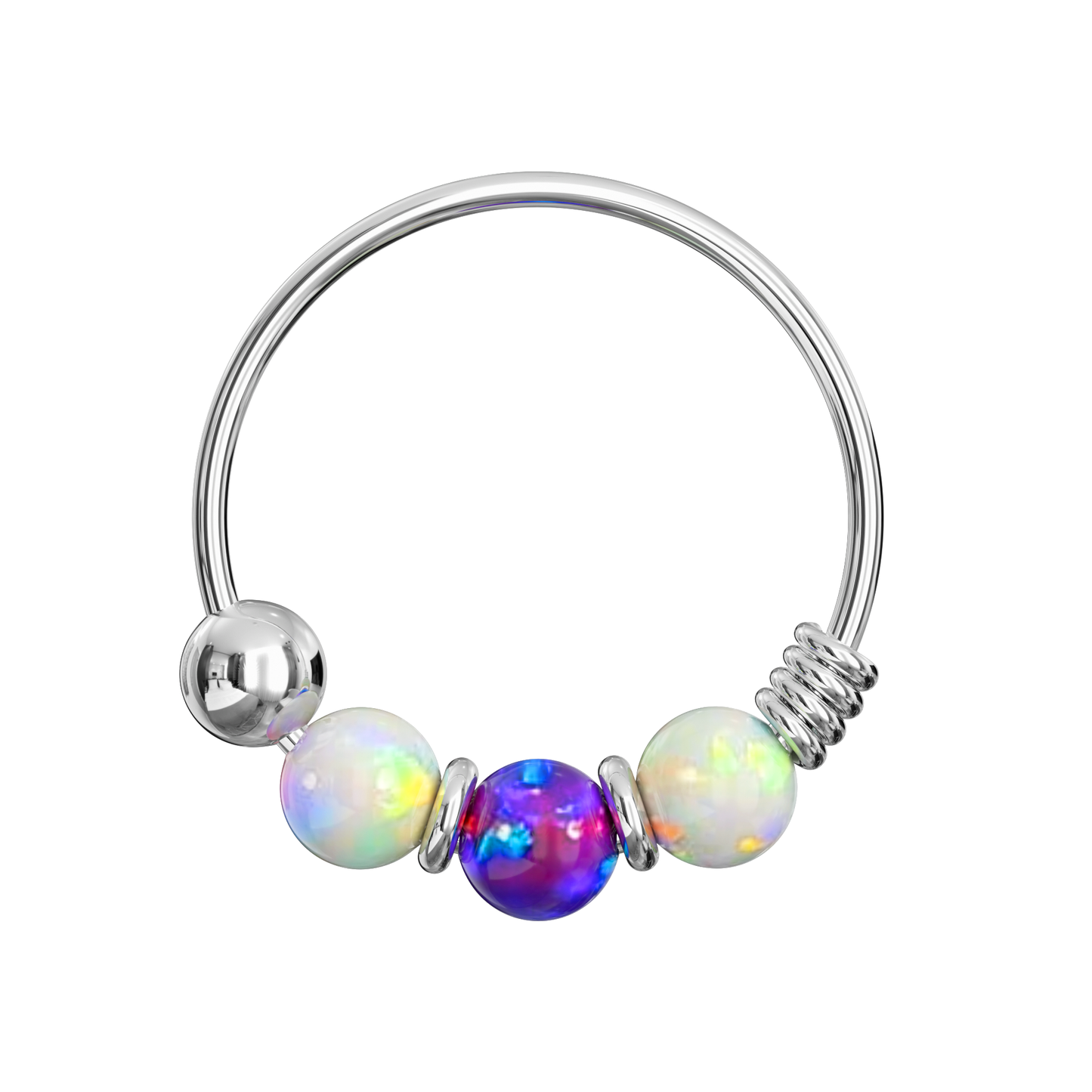925 Sterling Silver with Opal Beads Hoop Nose Ring - Monster Piercing