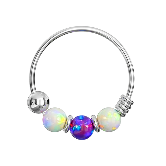925 Sterling Silver with Opal Beads Hoop Nose Ring - Monster Piercing