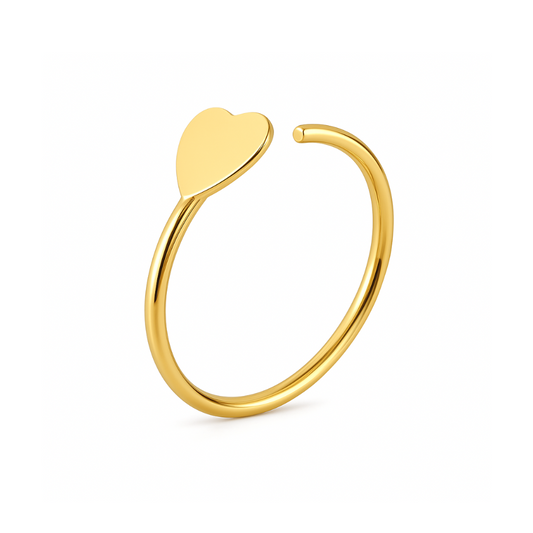 9K Gold Heart Top Open Hoop Nose Ring - Monster Piercing