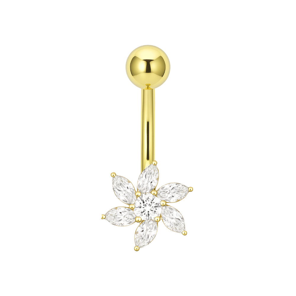 14K Gold Studded Pentas Fan Belly Ring - Monster Piercing