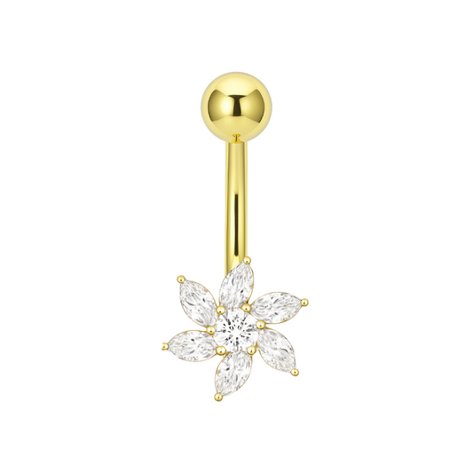 14K Gold Studded Pentas Fan Belly Ring - Monster Piercing