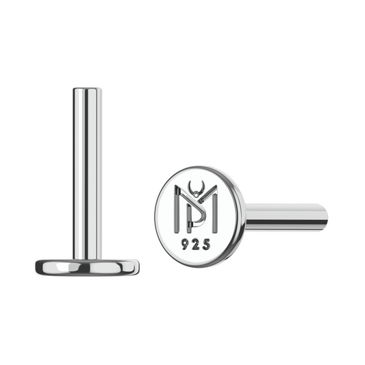 925 Sterling Silver Push-Fit Flat Back Labret Bar - Monster Piercing