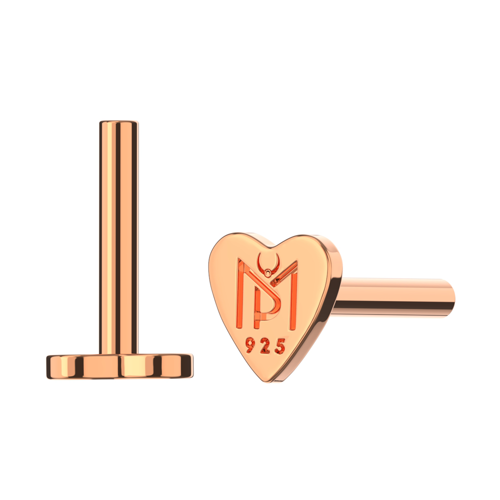 925 Sterling Silver Internally Threaded Heart Back Labret Bar - Monster Piercing