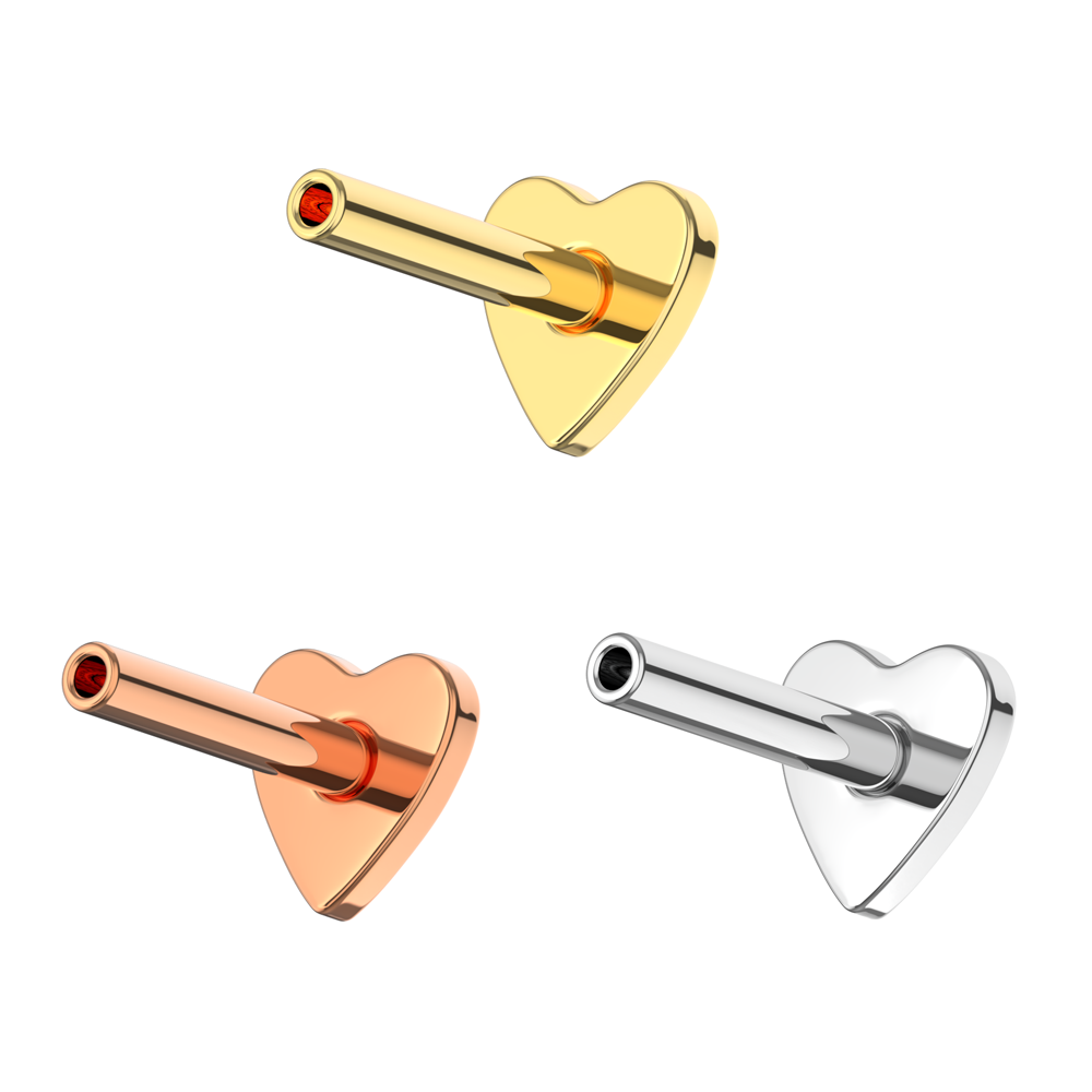 925 Sterling Silver Push-Fit Heart Back Labret Bar - Monster Piercing