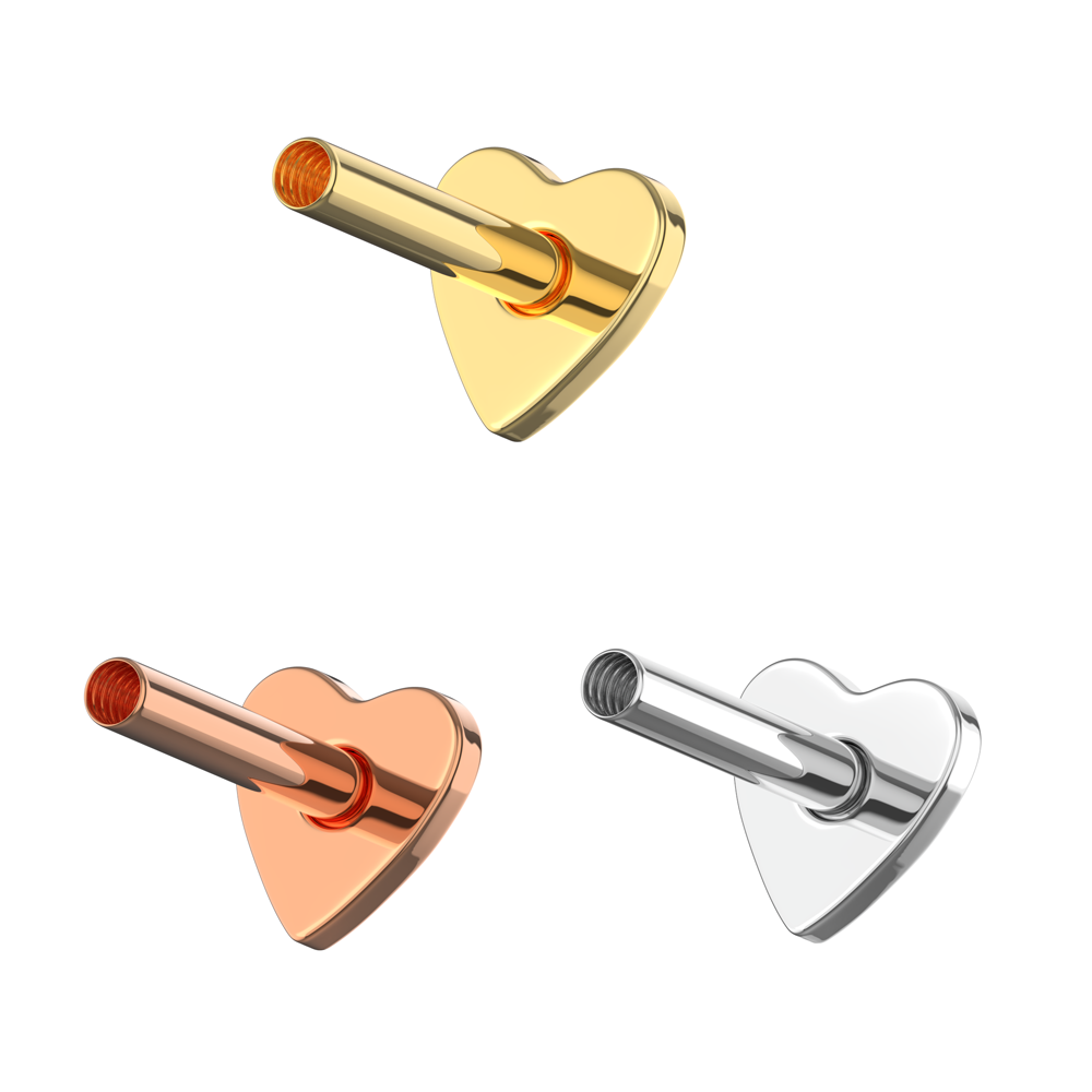 925 Sterling Silver Internally Threaded Heart Back Labret Bar - Monster Piercing