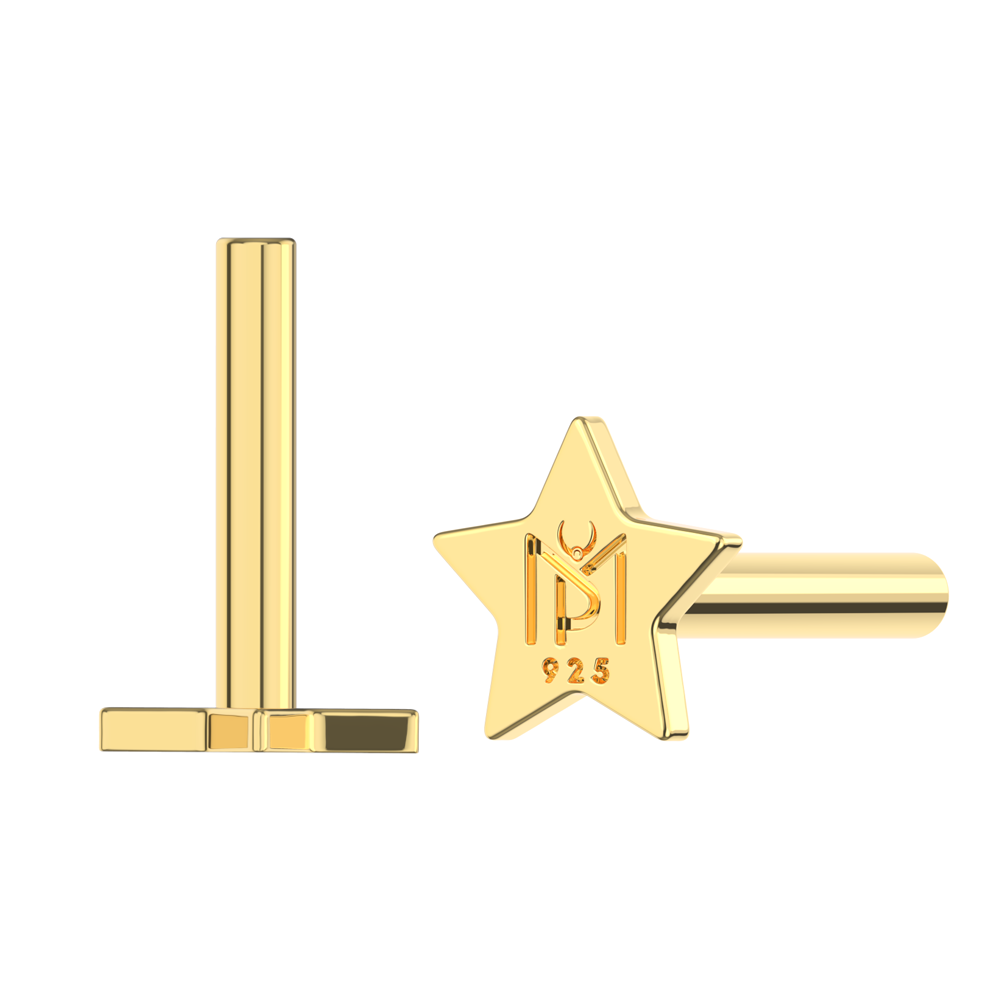 925 Sterling Silver Internally Threaded Star Back Labret Bar