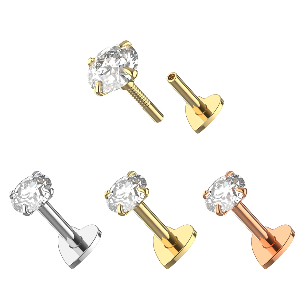 925 Sterling Silver Round CZ Jewelled Internally Threaded top with Heart Base Labret - Monster Piercing