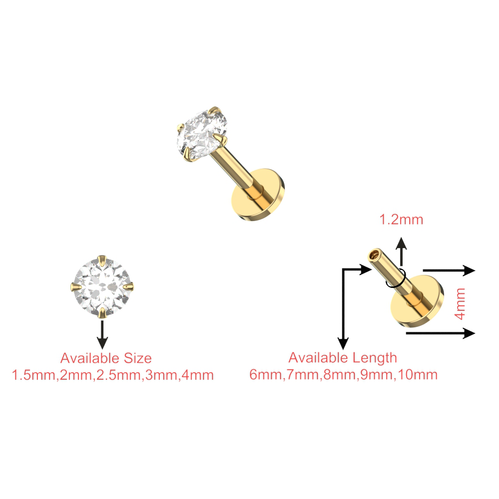 925 Sterling Silver Round CZ Jewelled Internally Threaded top with Round Base Labret - Monster Piercing