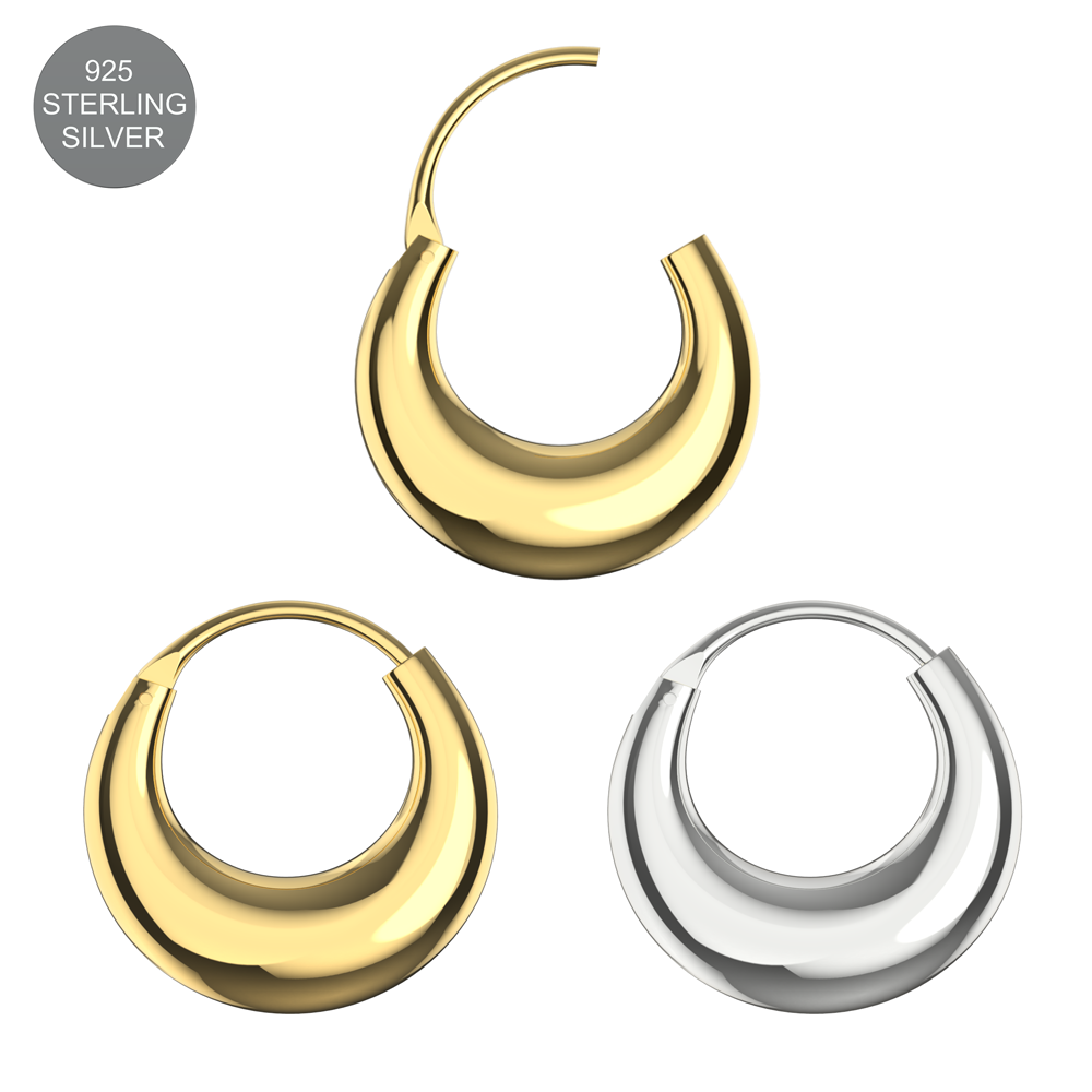 925 Sterling Silver Moon Style Hoop Earrings - Monster Piercing